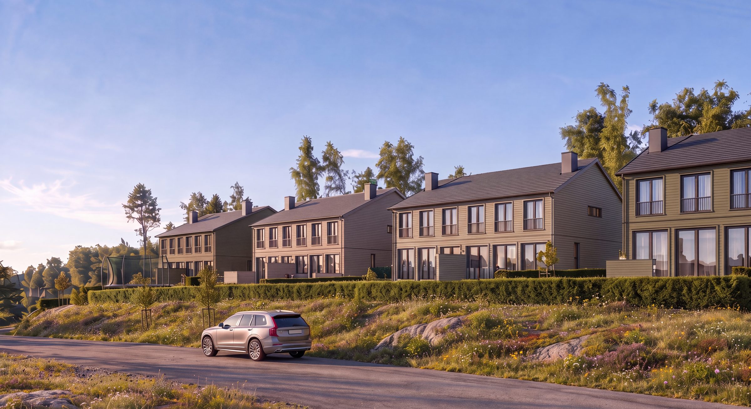 Tomannsboligene sett fra adkomstveien – Brønnerød Terrasse